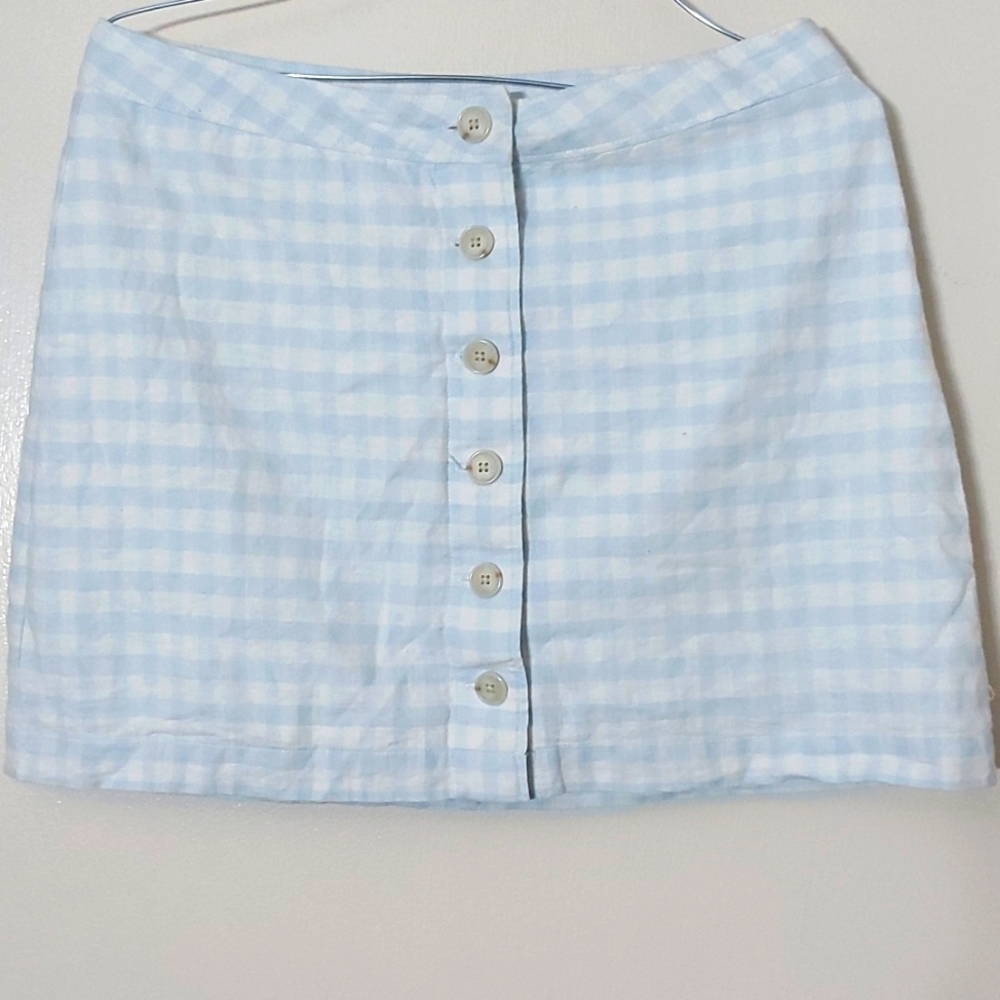 Sunday Beat Gingham Skirt/Designer/Blue/White/Sz S/Mini/NWOT